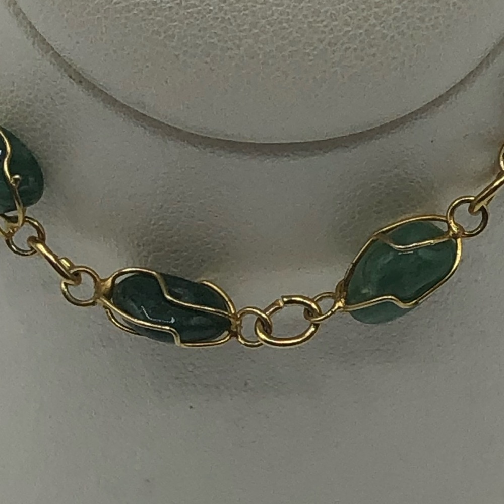 Vintage Wire Cage Bracelet Green Aventurine Gold - Picture 5 of 8